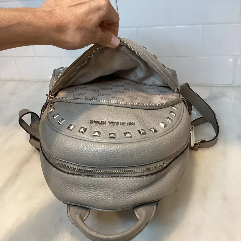 Michael Kors Backpack Leather Abbey Pearl Pebbled Studded Back Pack Bag Travel
